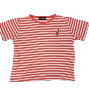 VINTAGE Women S T-Shirt striped patch soda red white 70s Nautical clown kid core